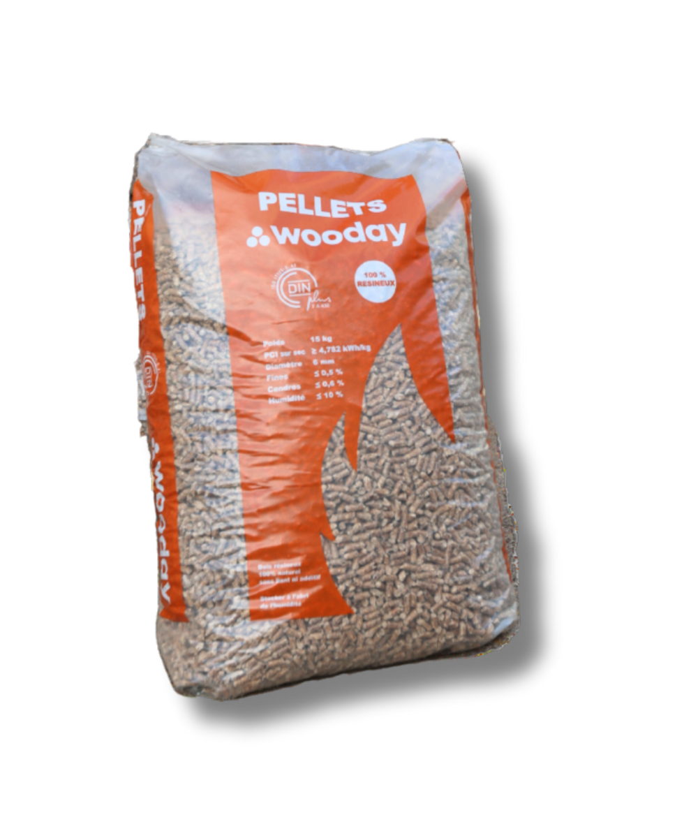 Pellets Wooday 65 sacs de 15 kg sur palette